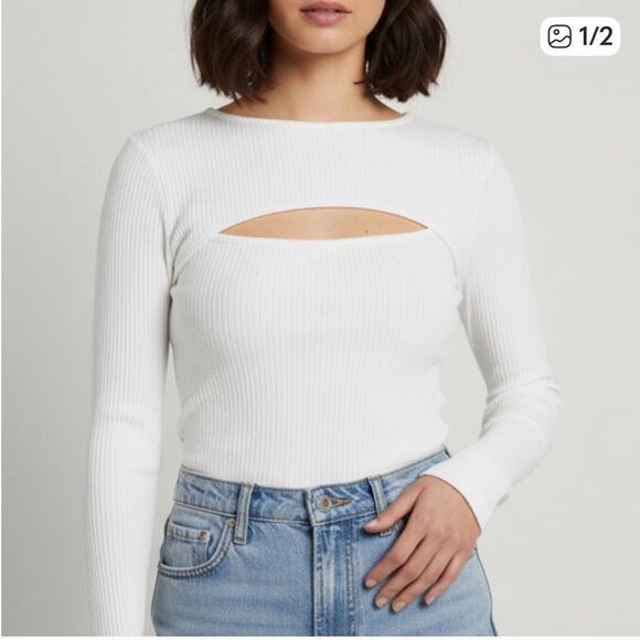 Ella Tops - New Ella White Long Sleeve Top size Large with keyhole